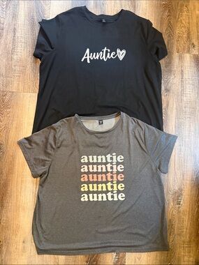 SHEIN Auntie' Graphic Tees in Black and Charcoal
